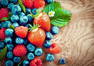 blueberry and strawberry, fruit, berries