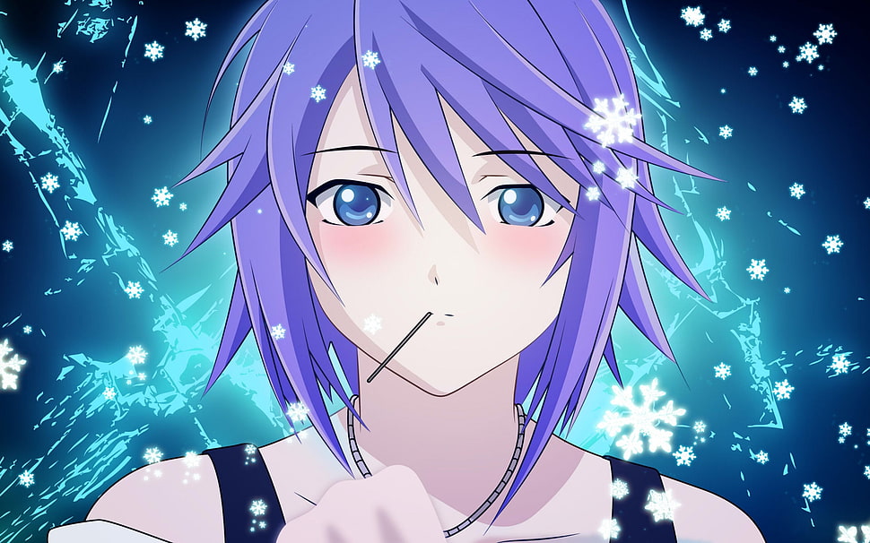 blue haired animated character HD wallpaper