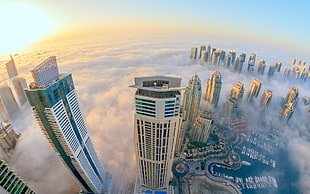 high rise city buildings, city, cityscape, clouds, architecture
