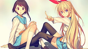 two student sitting anime characters HD wallpaper