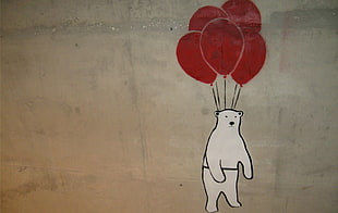 bear painting with balloon, animals, polar bears HD wallpaper