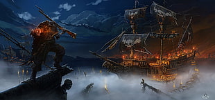 brown pirate ship illustration, ship, fantasy art, artwork HD wallpaper