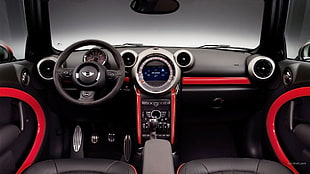 black Mini multifunction steering wheel, car, Mini Cooper, dashboards, car interior