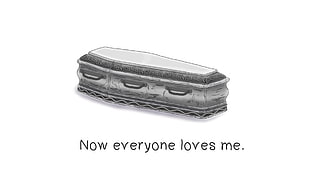 gray and white coffin illustration with text overlay, minimalism, death, love, white HD wallpaper