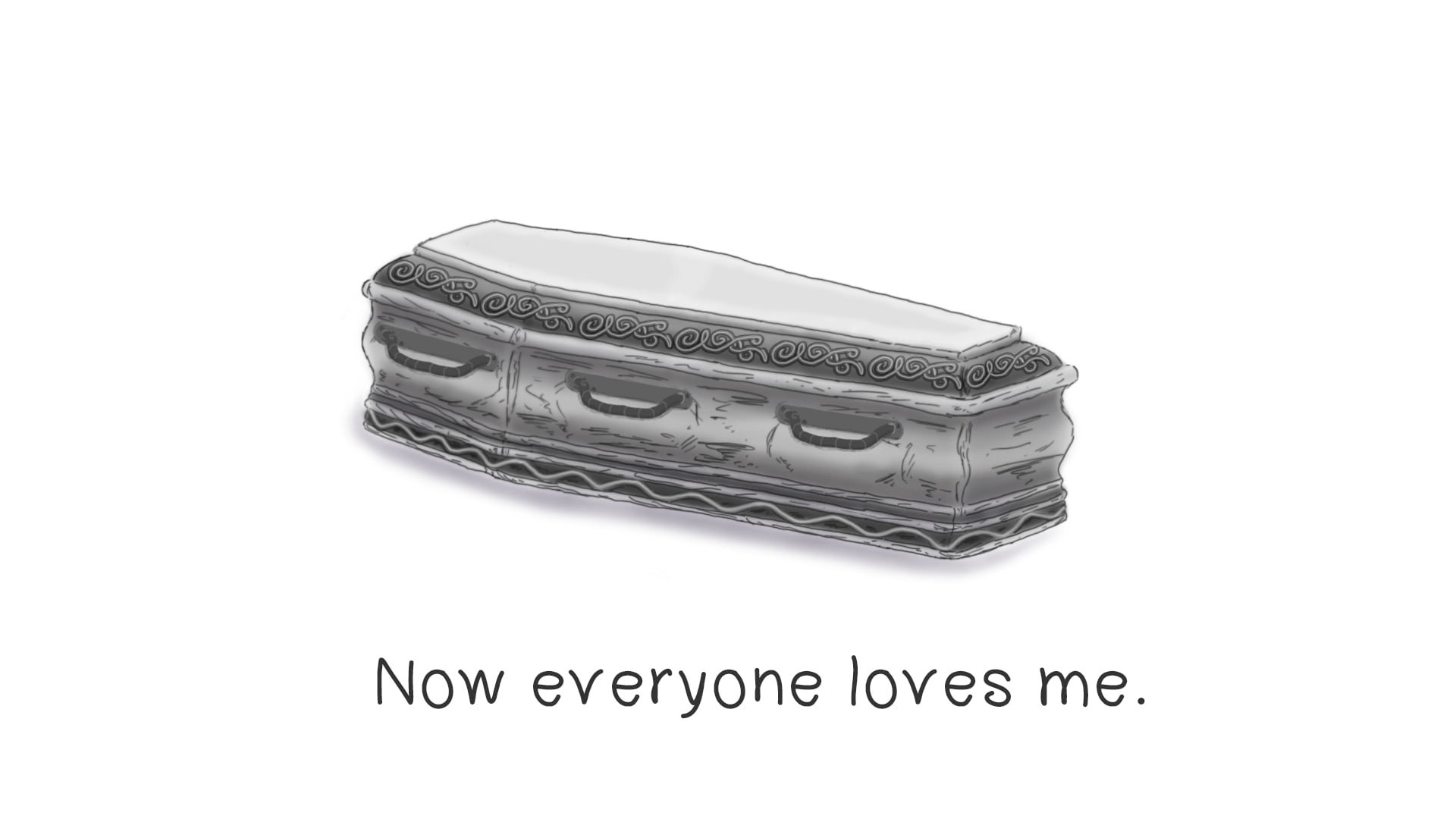 gray and white coffin illustration with text overlay, minimalism, death, love, white