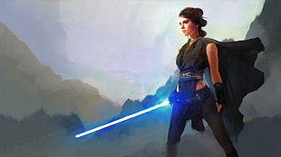 female game character illustration, Star Wars, Rey (from Star Wars), Star Wars: The Last Jedi, movies