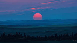 red moon scenery, artwork, Aenami HD wallpaper