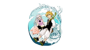 male and female anime character sitting on pig digital wallpaper, Nanatsu no Taizai, Elizabeth Liones