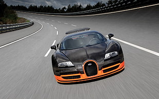 black sports car, Bugatti Veyron 16.4 Super Sport, Bugatti Veyron Super Sport, Bugatti HD wallpaper