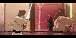Star Wars cartoon edition movie show still screenshot, Star Wars, Star Wars: The Phantom Menace, Obi-Wan Kenobi, Qui-Gon Jinn HD wallpaper