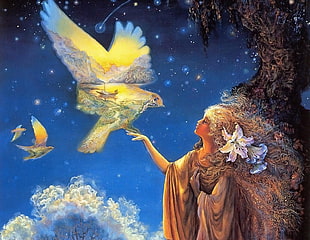 portrait of angel holding bird