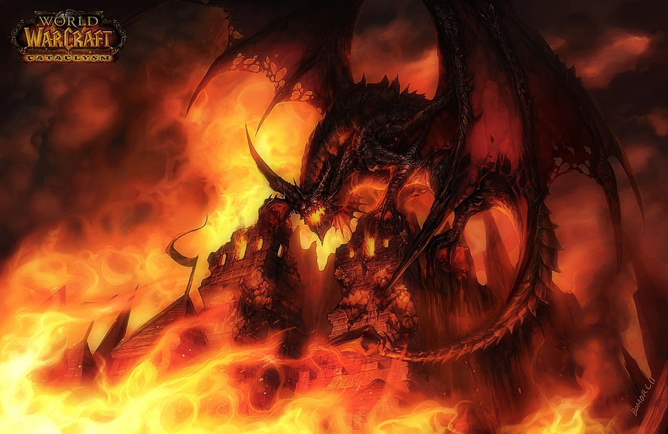 World of Warcraft poster, dragon, Deathwing HD wallpaper