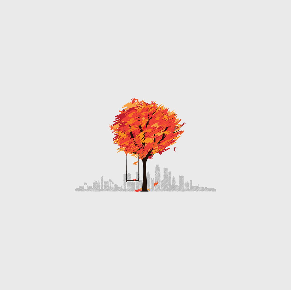 orange leaf tree sketch HD wallpaper