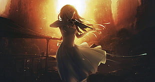 girl anime wearing white dress wallpaper HD wallpaper