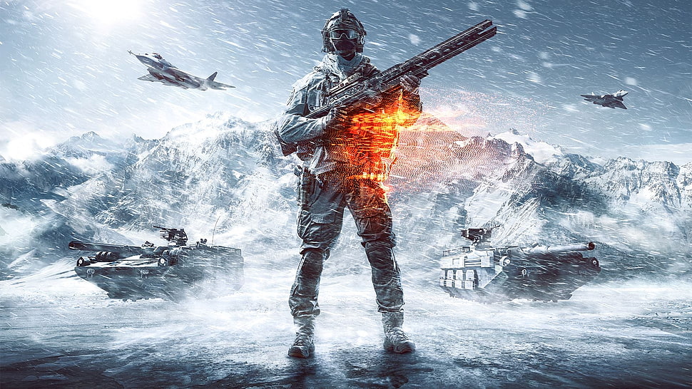 man holding assault rifle near battle tanks digital wallpaper, Battlefield 4 HD wallpaper