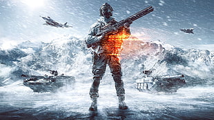 man holding assault rifle near battle tanks digital wallpaper, Battlefield 4