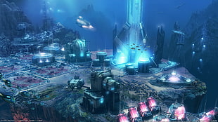 underwater city illustration, artwork, architecture, digital art, Anno 2070