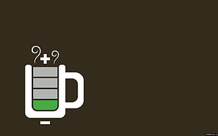 white mug battery charge illustration, low battery, simple background, minimalism