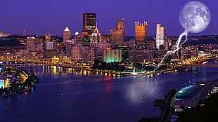 concrete city buildings, Pittsburgh, Pennsylvania, cityscape, photo manipulation