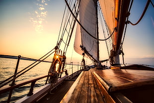 brown and white galleon sailing HD wallpaper