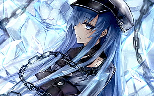 blue haired female anime character