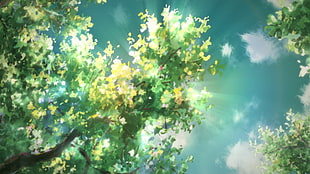 green trees painting, anime, 5 Centimeters Per Second