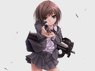 girl anime character holding gun andP90