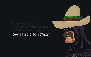 Mexican Batman illustration with text overlay, Spanish, Batman, humor, simple background