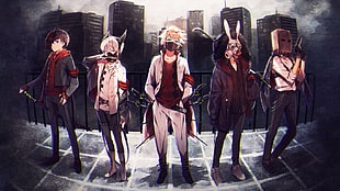 five anime characters wallpaper, original characters, short hair, blue eyes, mask