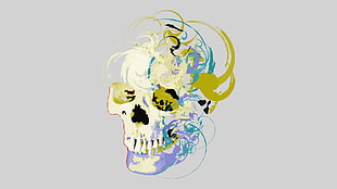 gray, blue, and green skull wallpaper, skull, artwork, abstract, simple background