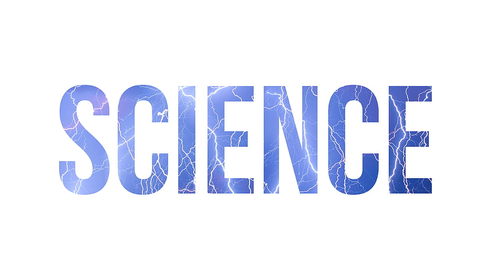 blue science lettering illustration, science, lightning, typography, storm HD wallpaper