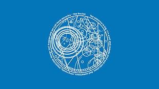 blue and white logo illustration