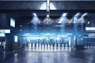 empty terminal gate, metro, train station, anime