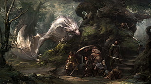 dragon and people wallpaper, fantasy art, artwork, Wyvern