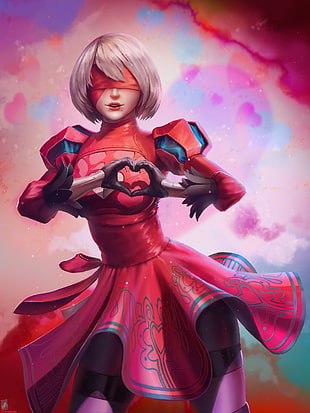 girl in red long-sleeved dress illustration HD wallpaper