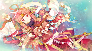 brown haired female anime character digital wallpaper, traditional clothing, Puzzle & Dragons