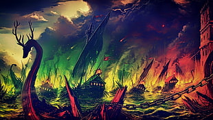 digital painting of fleet of ships, fantasy art, fan art, artwork, Photoshop HD wallpaper