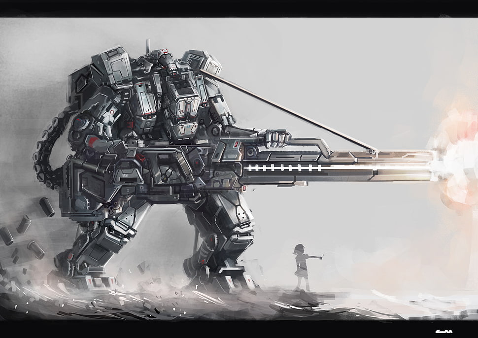 grey robot illustration, robot, mech, anime HD wallpaper