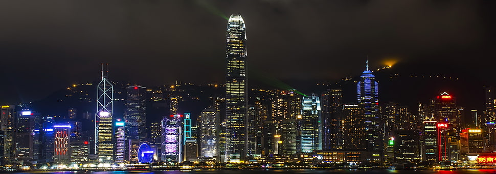 black and green computer motherboard, night, cityscape, Hong Kong HD wallpaper