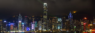 black and green computer motherboard, night, cityscape, Hong Kong