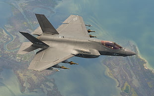 gray jet plane digital wallpaper, aircraft, military aircraft, landscape, Lockheed Martin F-35 Lightning II HD wallpaper