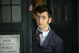 men's black and white suit blazer, Doctor Who, David Tennant