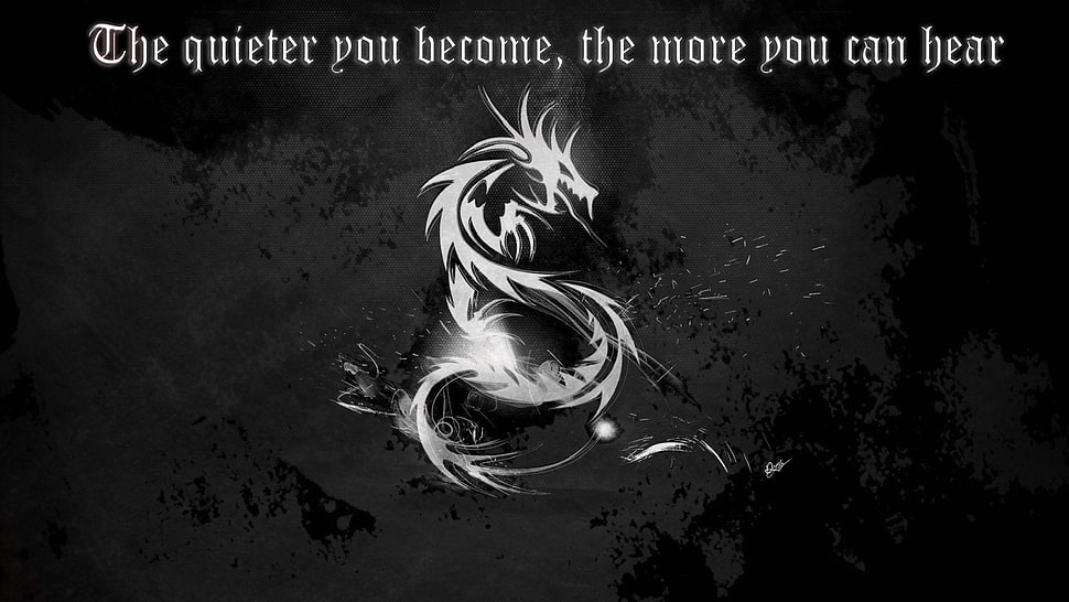 white dragon illustration with text overlay, dragon, quote, Kali Linux HD wallpaper