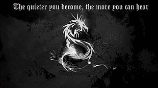 white dragon illustration with text overlay, dragon, quote, Kali Linux