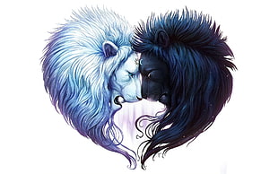heart shaped of two white and black Lion heads