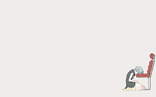 female character kneeling on armless chair illustration, Neon Genesis Evangelion, Ayanami Rei, simple background