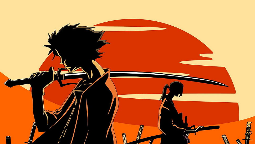 two male with samurai cartoon illustration, samurai, Samurai Champloo, anime, Jin (Samurai Champloo) HD wallpaper