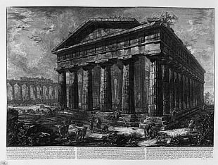 grayscale photo of city buildings, Greek mythology, Poseidon, Neptune, temple