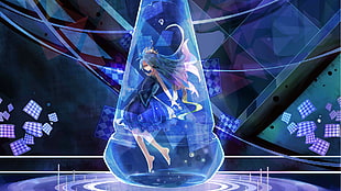 female anime character inside bottle digital wallpaper