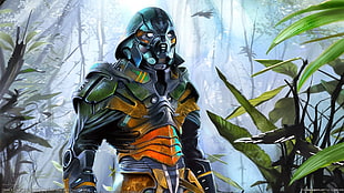 video game digital wallpaper, digital art, artwork, helmet, warrior